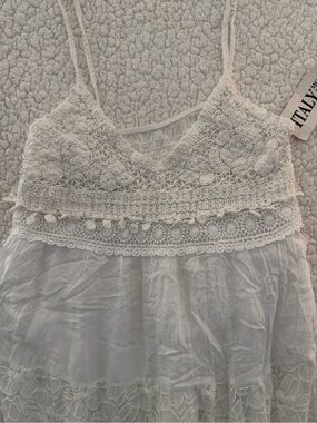 White Crochet Bodice Mini Dress -  Women Dresses Mini